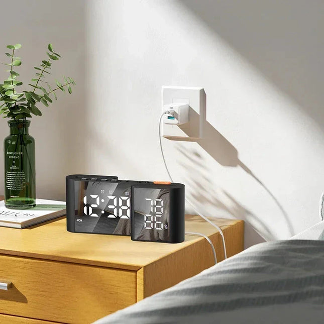 Radiobudík se zrcadlovým displejem a teploměrem