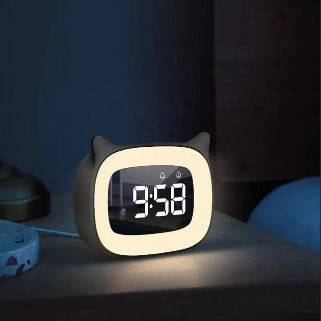 Dětský budík kočička s funkcí den/noc