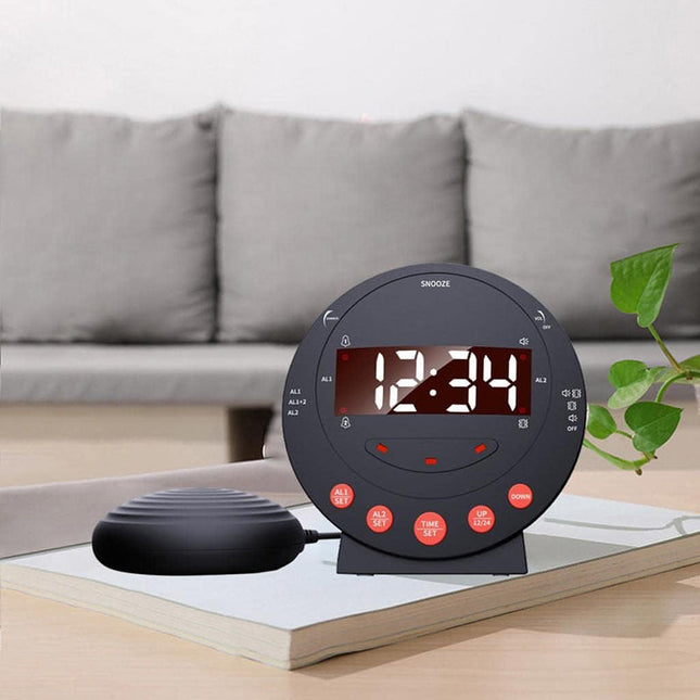 Černý vibrační budík pro neslyšící