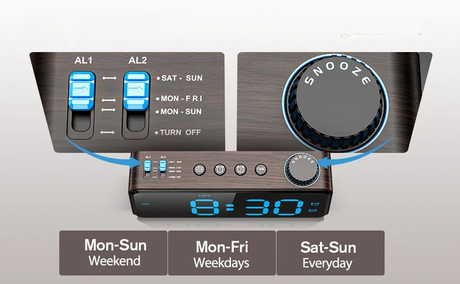 Digitální radiobudík s napájením ze sítě