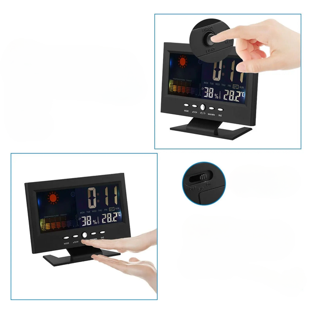 Digitální budík s kalendářem a teploměrem