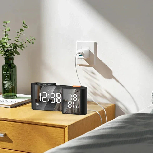 Radiobudík se zrcadlovým displejem a teploměrem