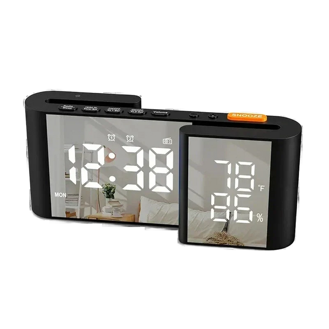 Radiobudík se zrcadlovým displejem a teploměrem