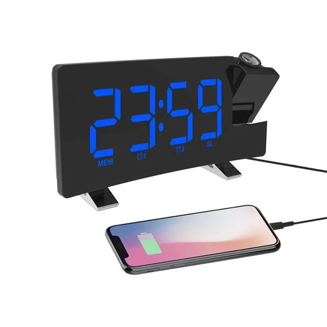 Radiobudík s modrou projekcí času