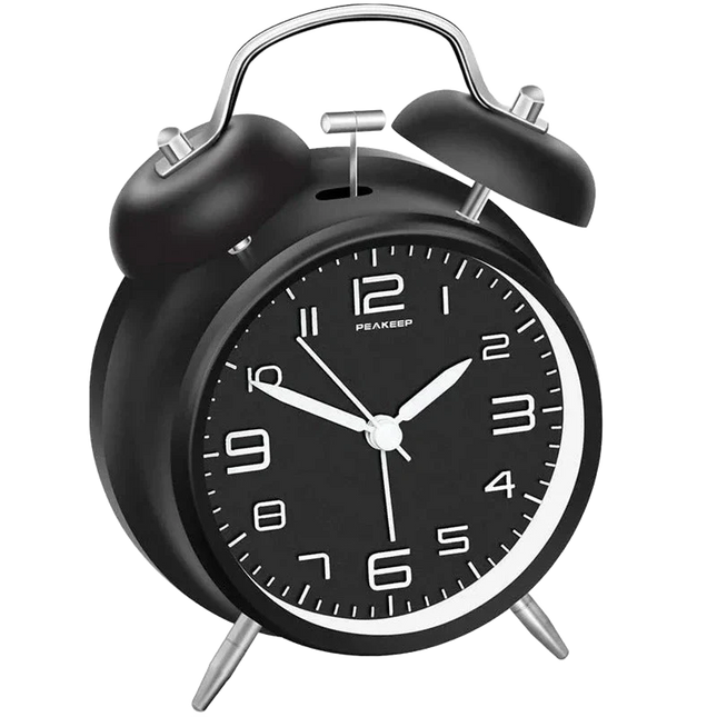 Designový analogový budík se dvěma zvonky