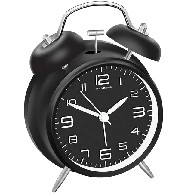 Designový analogový budík se dvěma zvonky