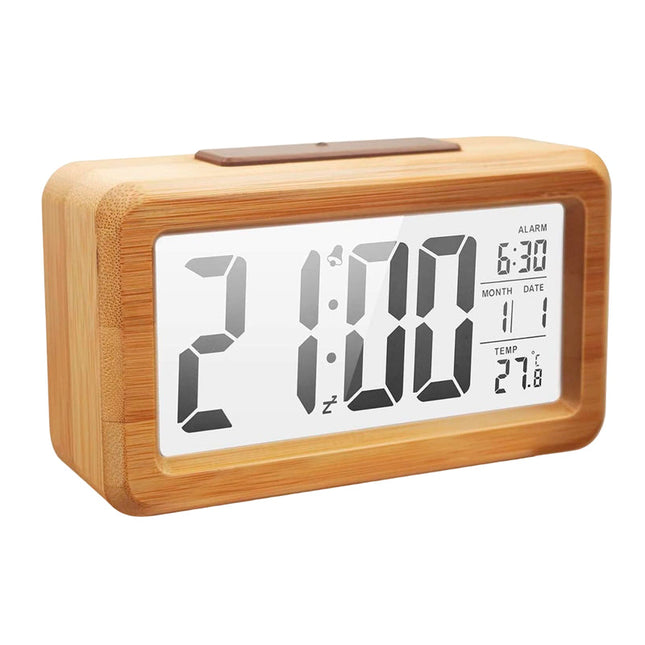 Dřevěný digitální budík s velkým displejem