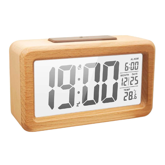 Dřevěný digitální budík s velkým displejem