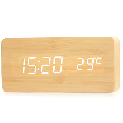 Světle dřevěný LED digitální budík