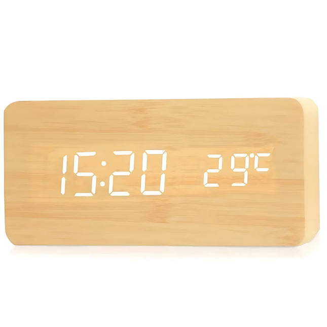 Světle dřevěný LED digitální budík