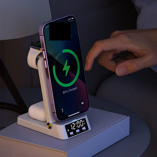 Bezdrátový nabíjecí stojánek s digitálním budíkem