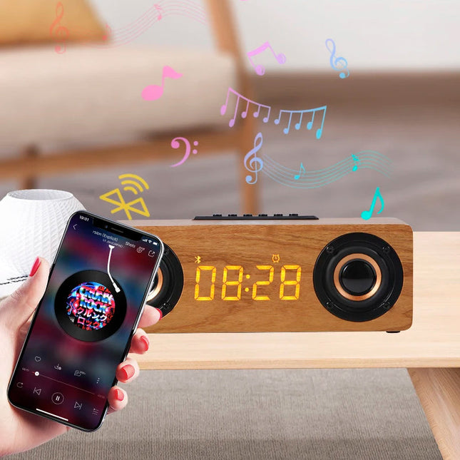 Dřevěný chytrý budík s bezdrátovou nabíječkou