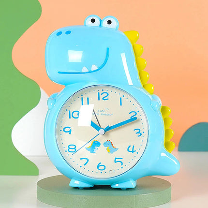 Modrý analogový budík pro děti dinosaurus