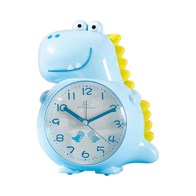 Modrý analogový budík pro děti dinosaurus