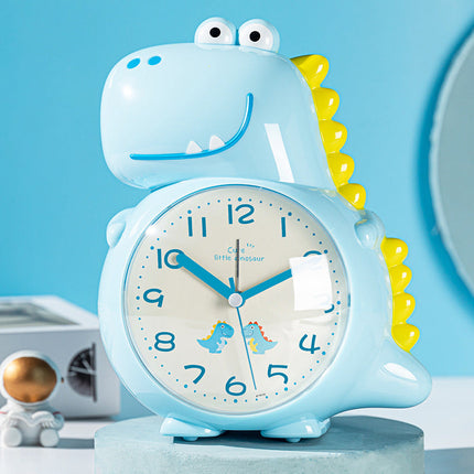 Modrý analogový budík pro děti dinosaurus