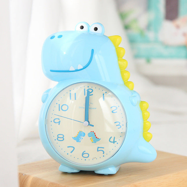 Modrý analogový budík pro děti dinosaurus