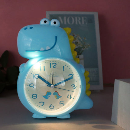 Modrý analogový budík pro děti dinosaurus