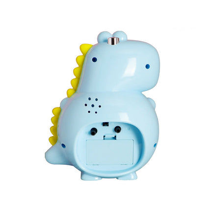 Modrý analogový budík pro děti dinosaurus