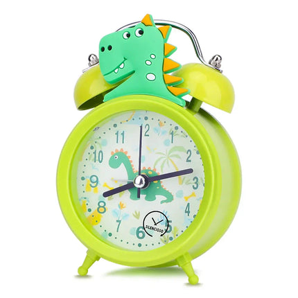 Zelený dětský budík dinosaurus se zvonky