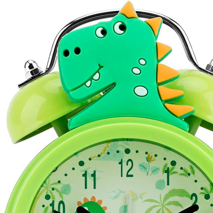 Zelený dětský budík dinosaurus se zvonky