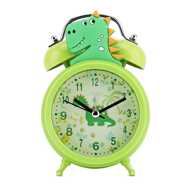 Zelený dětský budík dinosaurus se zvonky
