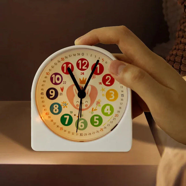 Růžový výukový budík pro holky zajíček