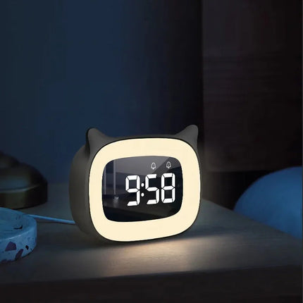Dětský budík kočička s funkcí den/noc