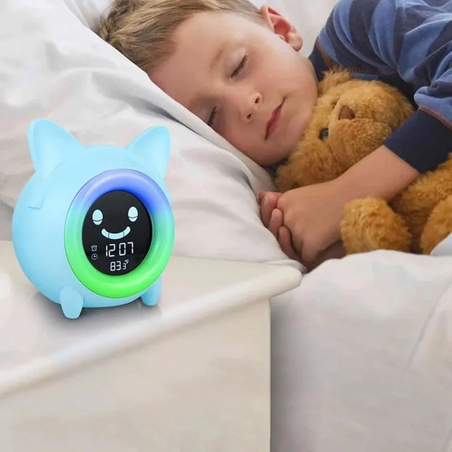 Dětský budík kočka s měnícím světlem