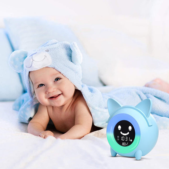 Dětský budík kočka s měnícím světlem