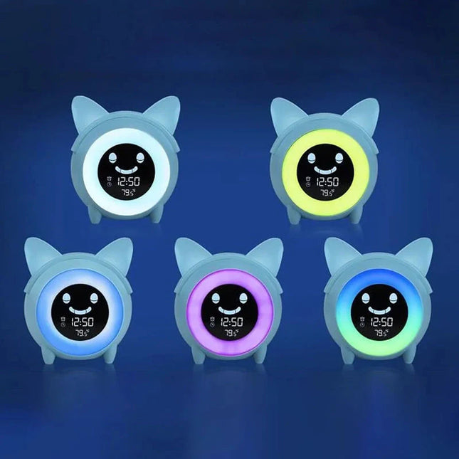 Dětský budík kočka s měnícím světlem