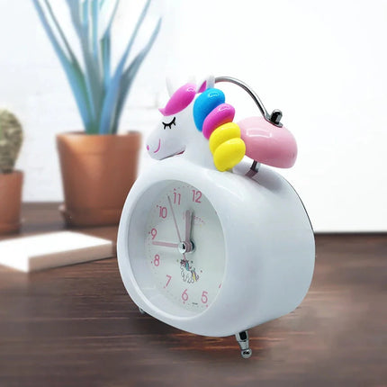 Dětský analogový budík ve tvaru jednorožce