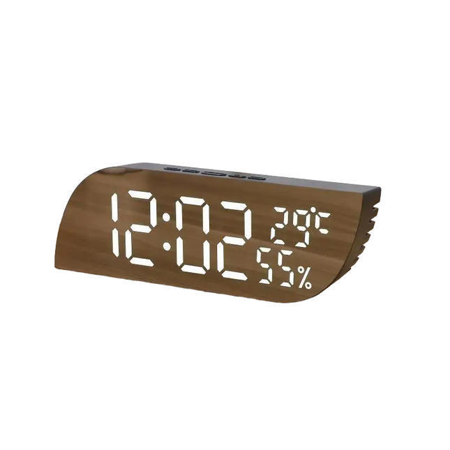 Digitální LED budík na baterie dřevěný