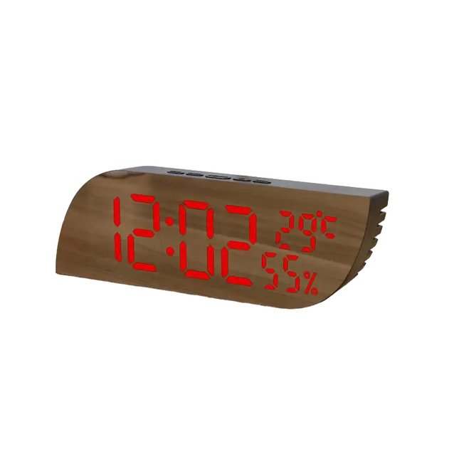 Digitální LED budík na baterie dřevěný