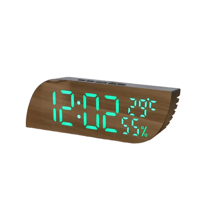 Digitální LED budík na baterie dřevěný