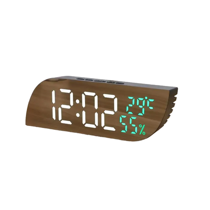 Digitální LED budík na baterie dřevěný