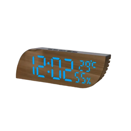 Digitální LED budík na baterie dřevěný