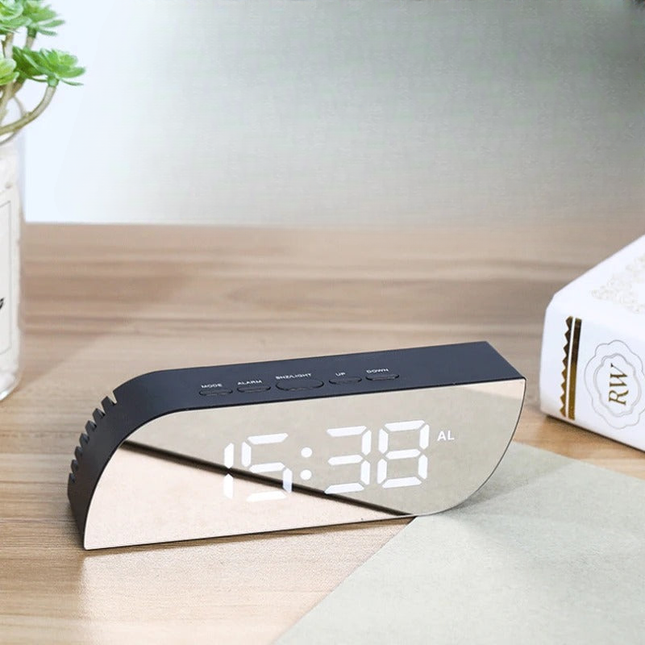 Designový světelný budík se zrcadlem