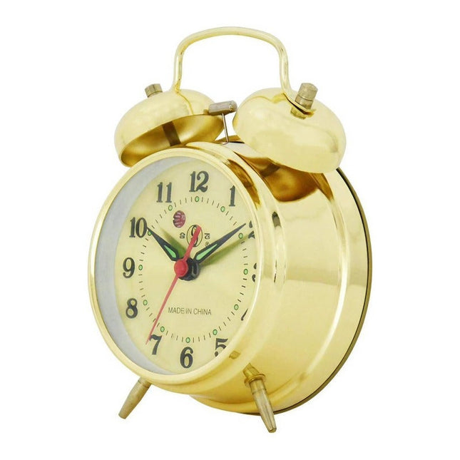 Tradiční natahovací budík se dvěma zvonky