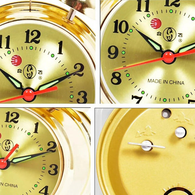 Tradiční natahovací budík se dvěma zvonky