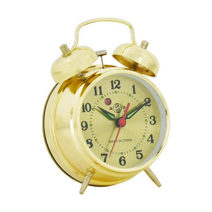 Tradiční natahovací budík se dvěma zvonky