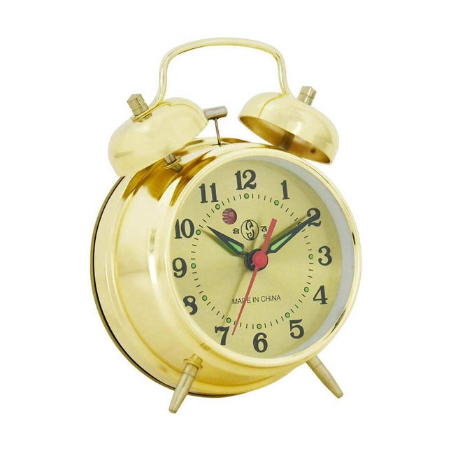 Tradiční natahovací budík se dvěma zvonky