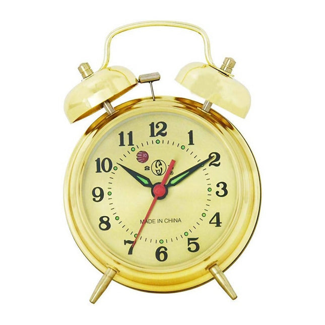 Tradiční natahovací budík se dvěma zvonky