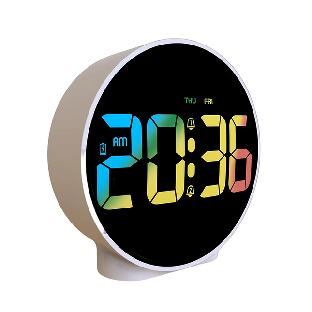 Kulatý digitální budík na baterie