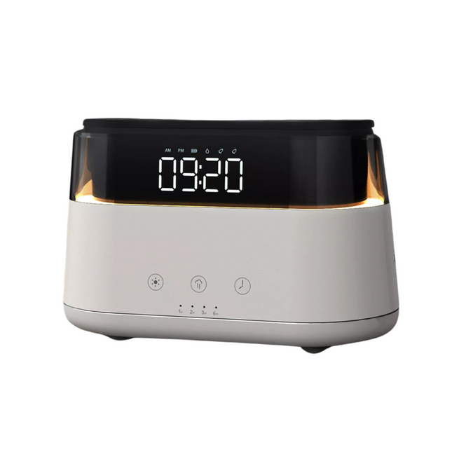 Budík s aroma difuzérem a světlem