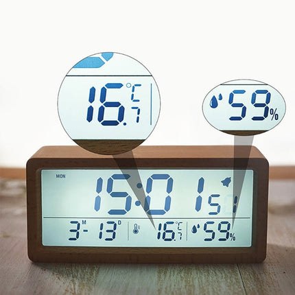 Dřevěný digitální budík s LCD displejem