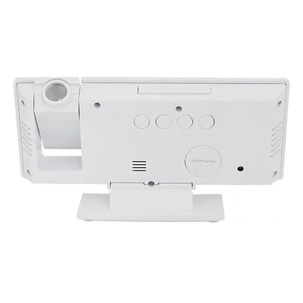 Bílý zrcadlový budík s projekcí času