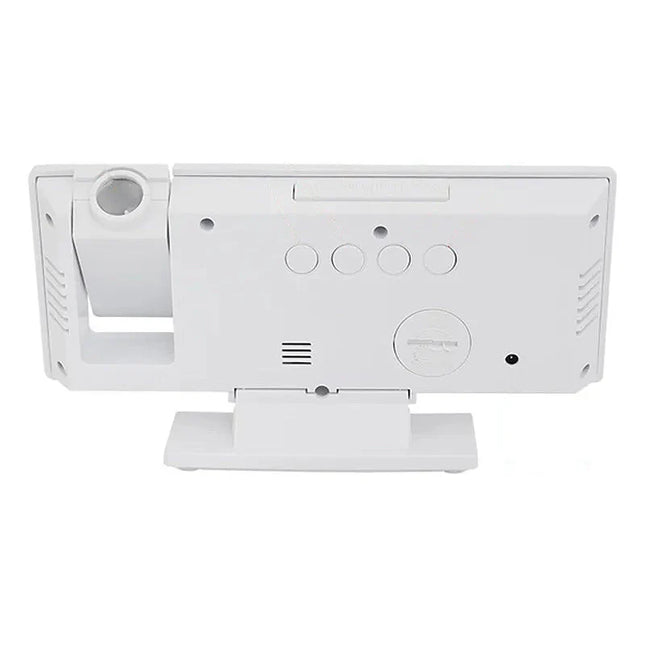 Bílý zrcadlový budík s projekcí času