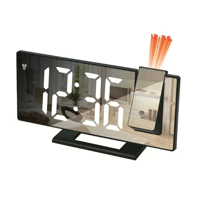 Černý zrcadlový budík s projektorem