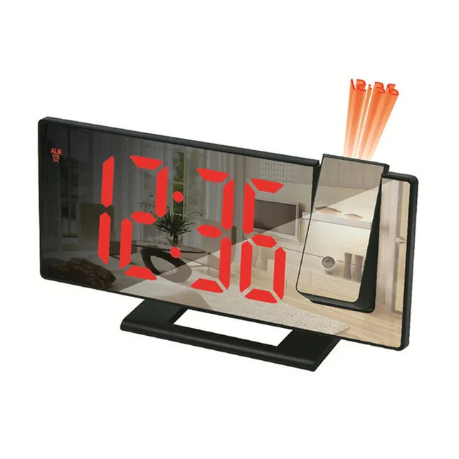 Černý zrcadlový budík s projektorem