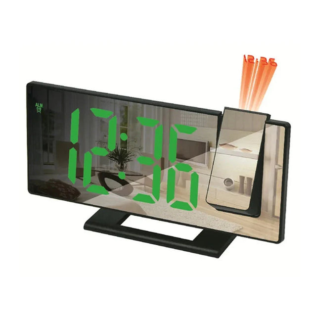 Černý zrcadlový budík s projektorem